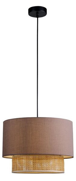 Viokef Висяща лампа Rika, Ø 34 cm, сива/естествен цвят, плат/ротан, Затъмняване, Сив, Дневна/трапезария, Плат / текстил