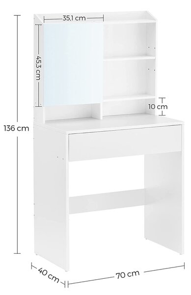 Тоалетна маса Vasagle Бяла 70x40x136 см