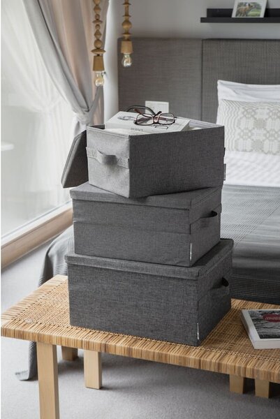 Сива текстилна кутия за съхранение с капак 35x19x26 cm Soft Storage – Bigso Box of Sweden