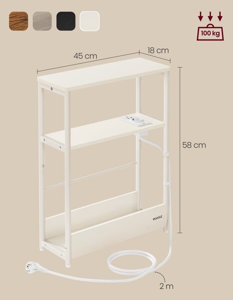 Странична масичка с контакт Vasagle Бяла 45x18x58 см