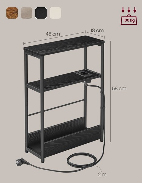 Странична масичка с контакт Vasagle Черен 45x18x58 см
