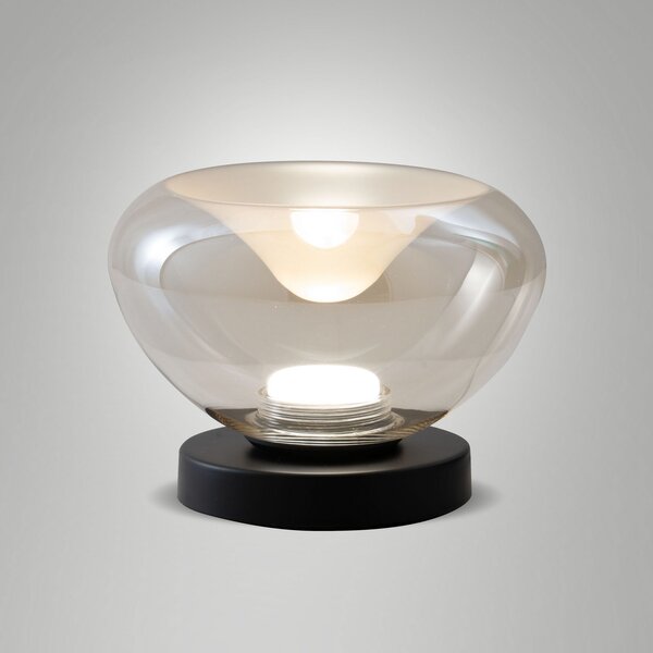 Fabas Luce LED настолна лампа Brena, коняк, стъкло, CCT, с димер, Затъмняване, Кафяв / ръждив, Дневна/трапезария, Стъкло, Модерен