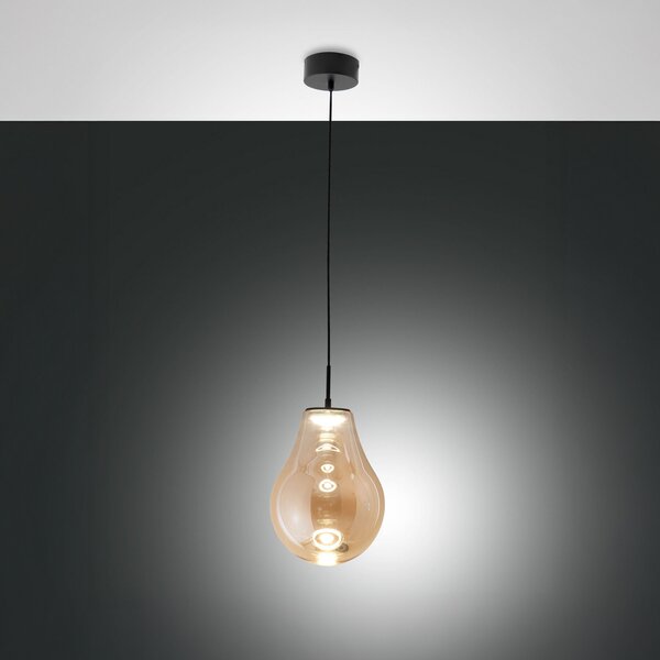 Fabas Luce LED висяща лампа Noa, кехлибар, стъкло, Ø 25 cm, CCT, с димер, Затъмняване, Бежов, Дневна/трапезария, Стъкло, Модерен