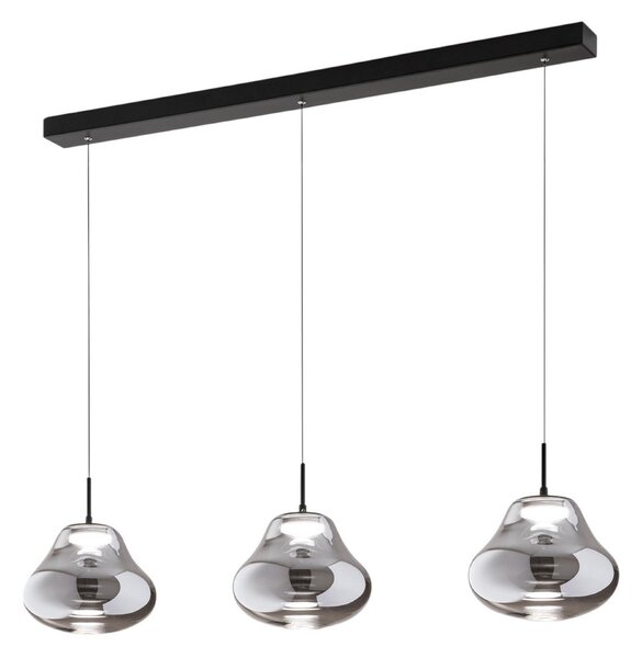 Fabas Luce LED висяща лампа Deva, 3-крилна, 115 cm, сива, CCT, димируема, Затъмняване, Сив, Дневна/трапезария, Стъкло, Модерен