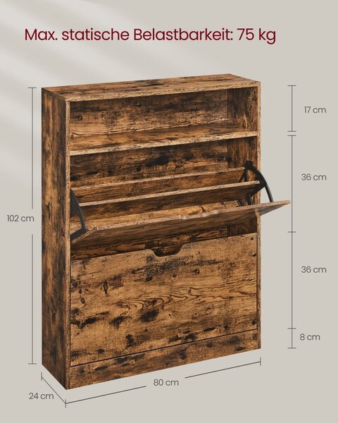 Шкаф за обувки Vasagle Кафяв 80x24x102 см