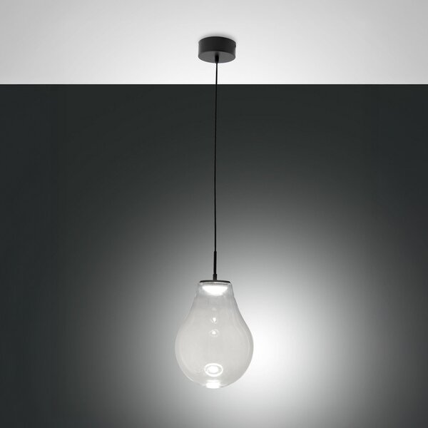 Fabas Luce LED висяща лампа Noa, прозрачна, стъкло, Ø 25 cm, CCT, с димер, Затъмняване, Прозрачен, Дневна/трапезария, Стъкло, Модерен