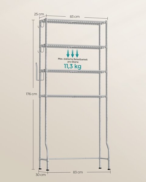 Рафт за баня WC Songmics Сив 83x30x179 см