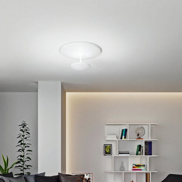Fabas Luce LED таванна лампа Conrad, бяла, Ø 50 cm, метал, с димер, Затъмняване, Бял, Дневна/трапезария, Метал, Модерен