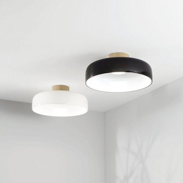 Fabas Luce LED таванна лампа Lunar, черна, стъкло, Ø 42 cm, CCT, с димер, Затъмняване, Черен, Дневна/трапезария, Стъкло, Модерен