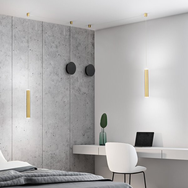 Fabas Luce LED висяща лампа Prado, месинг, метал, с димер, Затъмняване, Злато / месинг, Дневна/трапезария, Метал, Модерен