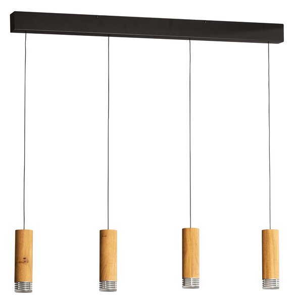 FISCHER & HONSEL LED висяща лампа Shine-Wood, 100 cm, дъб/черно, 4-светодиодна., Затъмняване, Дърво, Дневна/трапезария, Дървесина