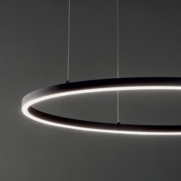 IDEAL LUX Ideal Lux LED висяща лампа Oracle Slim Ø 50 cm черна 3.000 K, Черен, Дневна/трапезария, Метал, Модерен