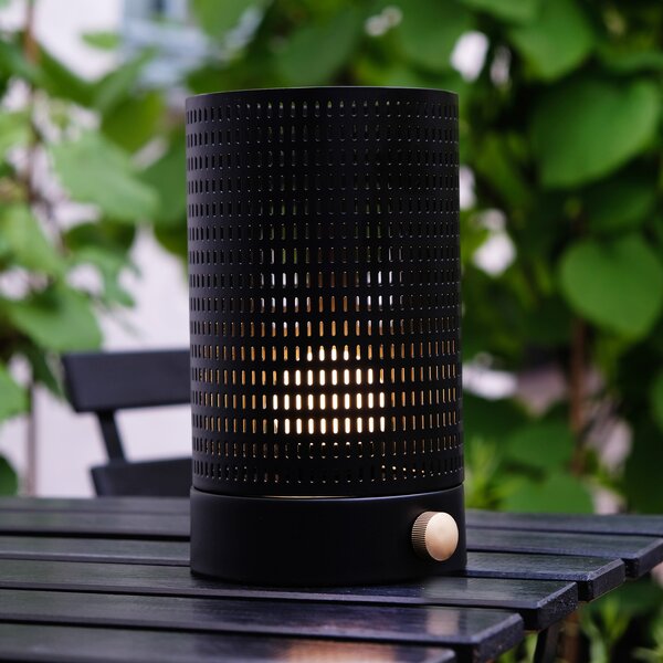 Dyberg Larsen LED акумулаторна настолна лампа Mesh, черна, височина 20 cm, Затъмняване, Черен, Дневна/трапезария, Метал, Дизайн