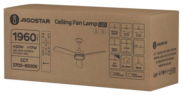 Aigostar-LED Димируем таванен вентилатор 20W/230V 2700-6500K 132 см + д.у. бял/бежов