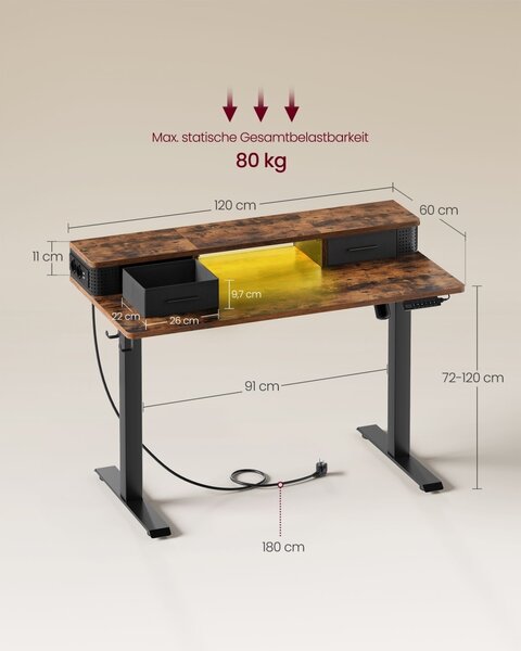 Бюро с регулируема височина Vasagle Бяло 120x60x131.5 см