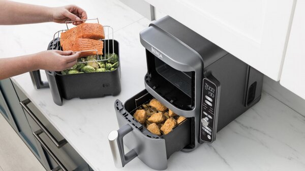 Двоен фритюрник с горещ въздух Ninja SL400EU, 2470W, 9.5 л, 2 кошници, 6 програми, Max Crisp, Функции Sync и Match, Сив