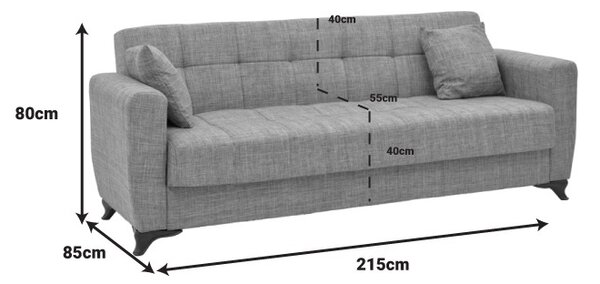 Триместен диван Modesto с място за съхранение светлобежова тъкан 215x85x80 cm