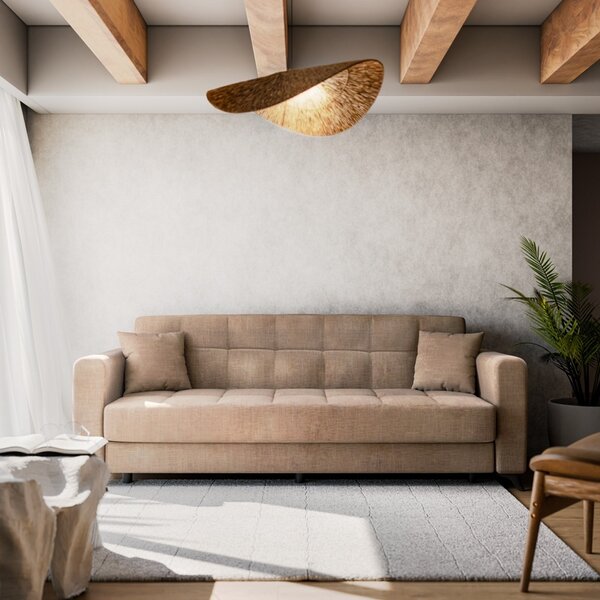 Триместен диван Modesto с място за съхранение светлобежова тъкан 215x85x80 cm