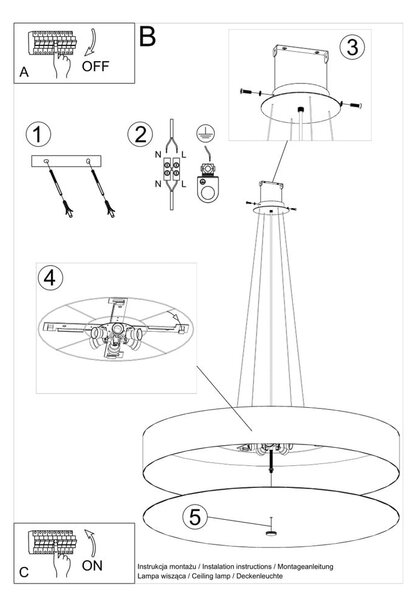 Черно висящо осветително тяло с текстилен абажур ø 100 cm Herra – Nice Lamps