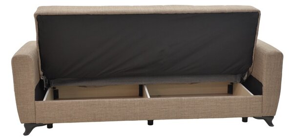 Триместен диван Modesto с място за съхранение светлобежова тъкан 215x85x80 cm