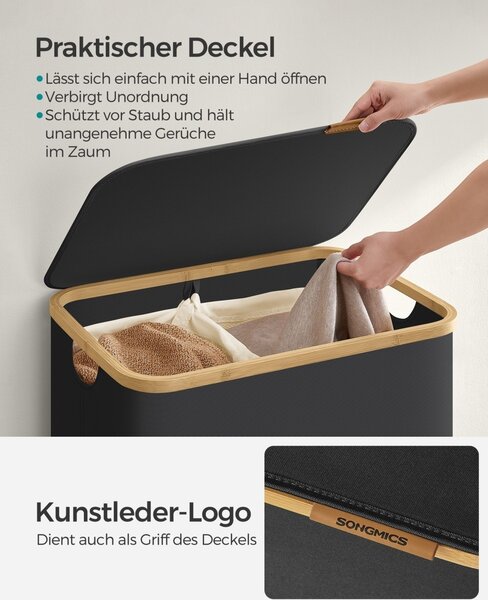 Кош за пране Songmics Black 52x38.5x38.5x70.5 cm