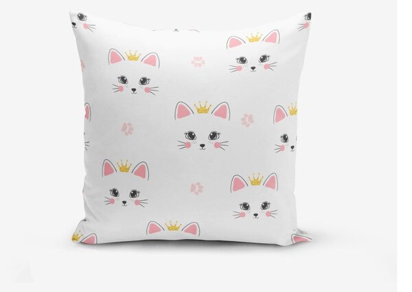 Бебешка калъфка за възглавница 43x43 cm White Pink Cat – Mila Home