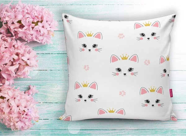 Бебешка калъфка за възглавница 43x43 cm White Pink Cat – Mila Home