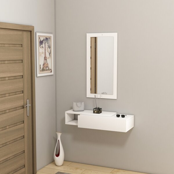 Висяща конзола с огледало Vien White 82x15.8x29.6 cm