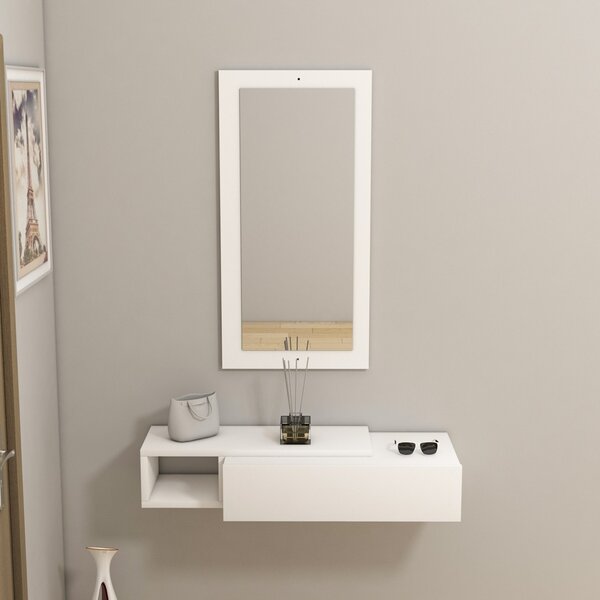 Висяща конзола с огледало Vien White 82x15.8x29.6 cm