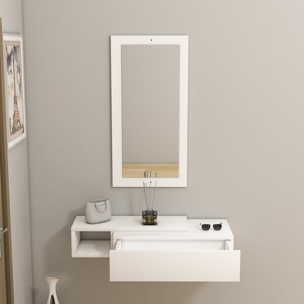 Висяща конзола с огледало Vien White 82x15.8x29.6 cm