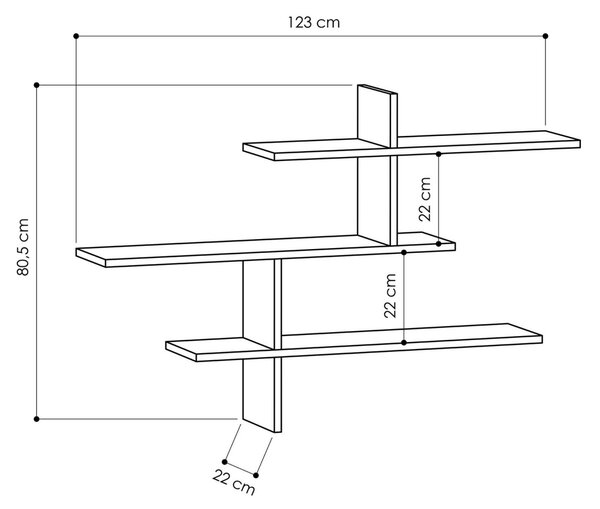 Стенен рафт Leo Anthracite 123x80.5x80.5x22 cm