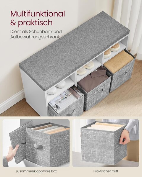 Пейка с място за съхранение и чехли Vasagle Grey 87x30.3x30.3x48 cm