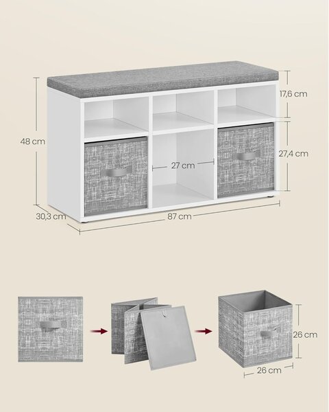 Пейка с място за съхранение и чехли Vasagle Grey 87x30.3x30.3x48 cm