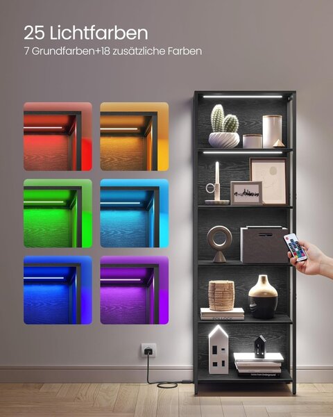Шкаф за книги с LED осветление Vasagle Black 60x30.3x178 cm
