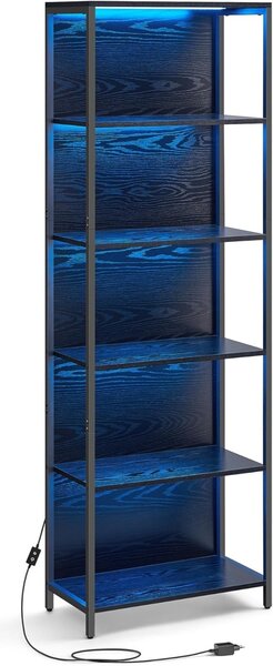 Шкаф за книги с LED осветление Vasagle Black 60x30.3x178 cm