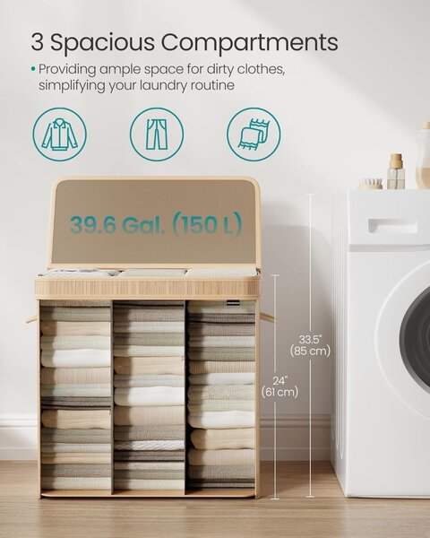 Кош за пране Songmics Beige 62.5x41.5x61 cm
