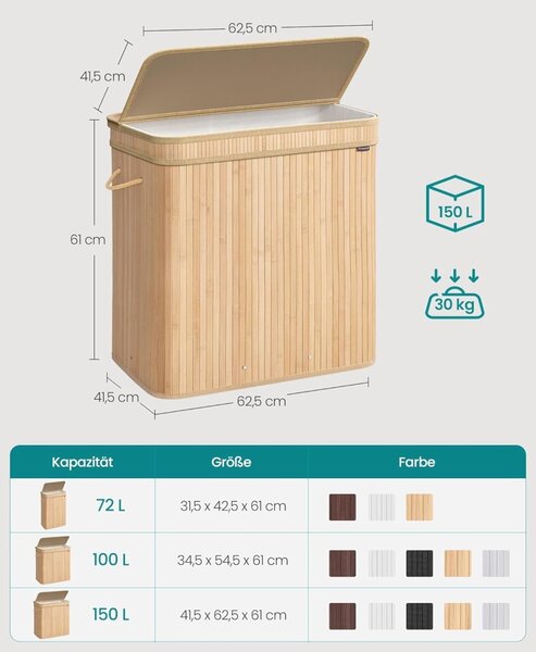 Кош за пране Songmics Beige 62.5x41.5x61 cm