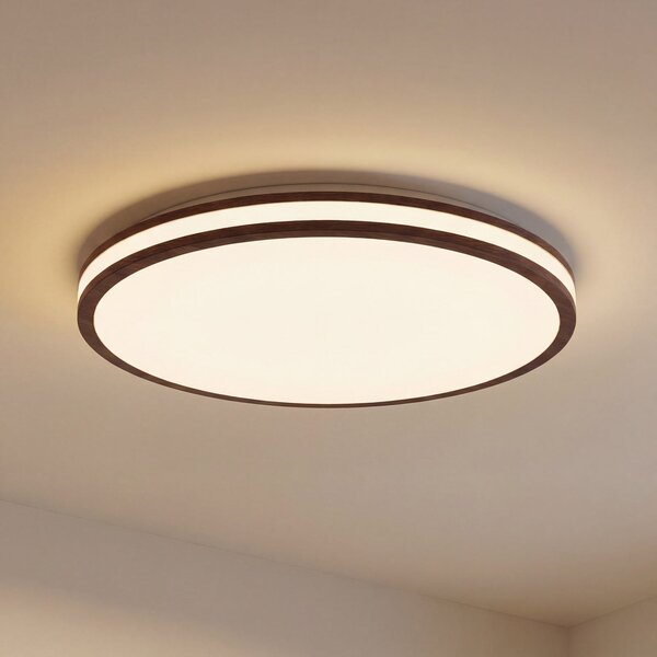 Lindby LED таванна лампа Emiva, Ø 50 см, тъмно дърво, CCT, Затъмняване, Дърво, Дневна/трапезария, Дървесина, Модерен