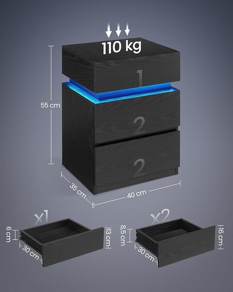 Vasagle LED нощно шкафче Vasagle Black 40x35x55 cm