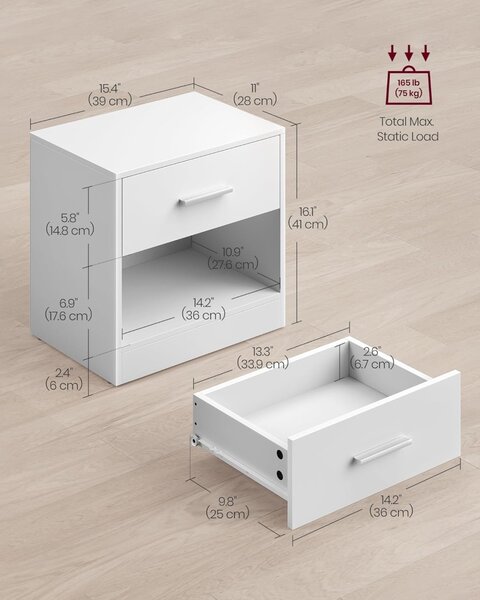 Комплект от 2 нощни шкафчета Vasagle White 45x35x58,3 cm