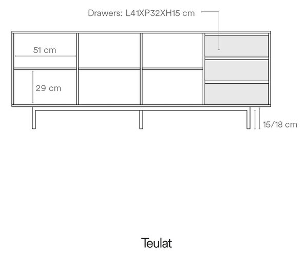 Сив нисък скрин 211x80 cm Sierra – Teulat