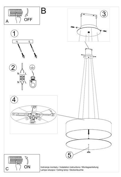 Черно висящо осветително тяло с текстилен абажур ø 60 cm Herra – Nice Lamps