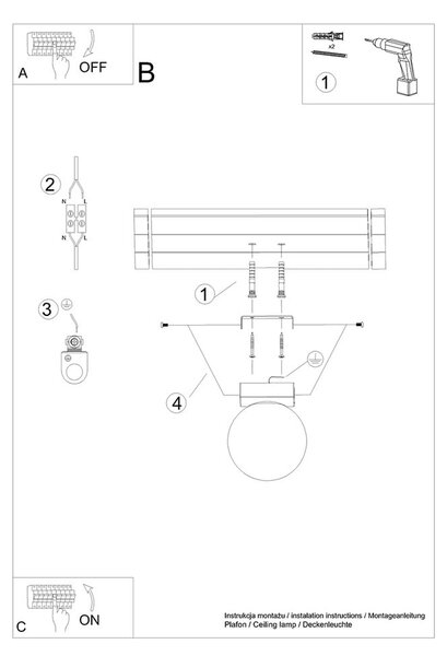 Бяла лампа за таван със стъклен абажур ø 12 cm Umerta - Nice Lamps