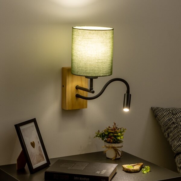 Brilagi - LED Аплик NUBILA WOOD 1xE27/25W/230V + LED/3W дъб/зелен