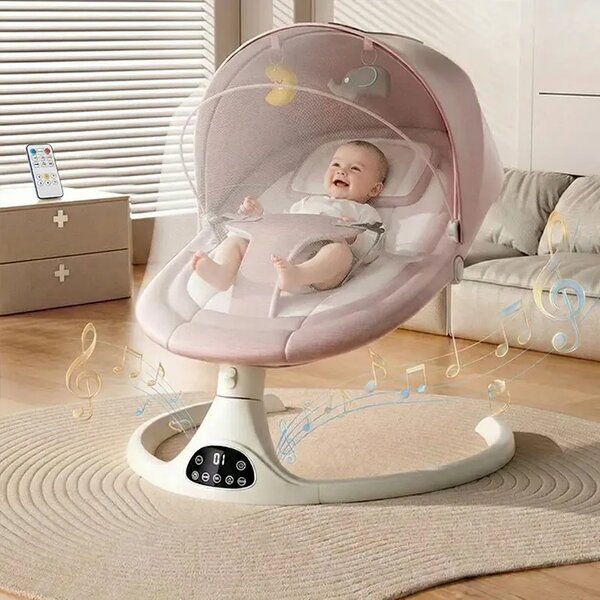 Електрическо люлеещо столче за бебета с дистанционно управление Rockybaby™, Розов