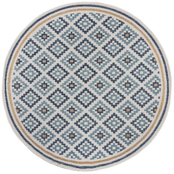 Кръгъл килим Zia Trellis Outdoor Blue 160x160 cm, Flair Rugs
