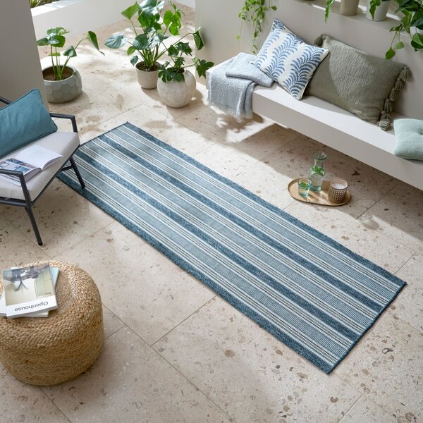 Килим Roma Stripe Outdoor Blue Blue 80x230 cm, Flair Rugs