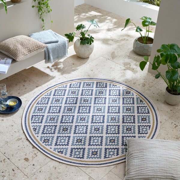 Кръгъл килим Zia Trellis Outdoor Blue 160x160 cm, Flair Rugs