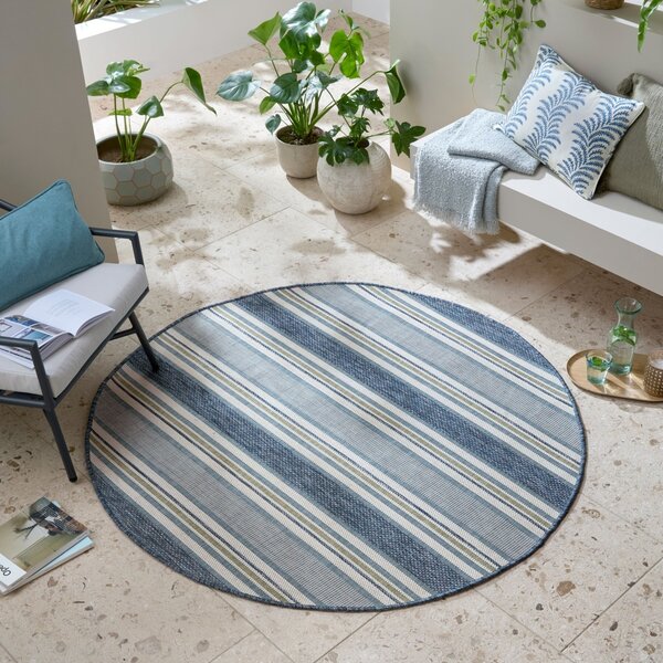 Кръгъл килим Roma Stripe Outdoor Outdoor Blue 160x160 cm, Flair Rugs