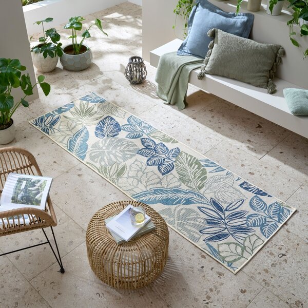 Килим Bella Leaf Outdoor Blue Blue 80x230 cm, Flair Rugs